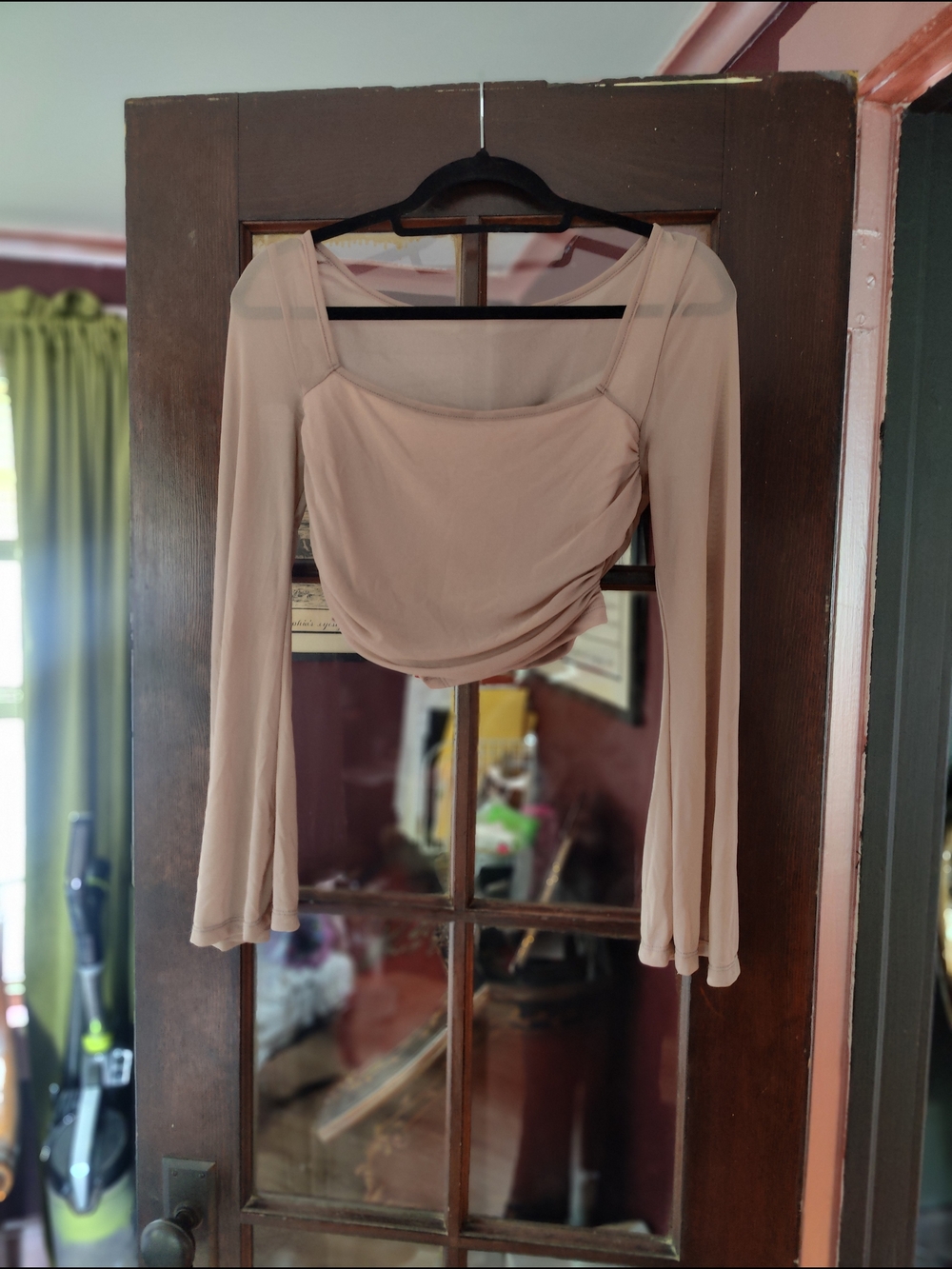 Women's Bell Sleeve Square Neck Crop Top - Dusty Blush